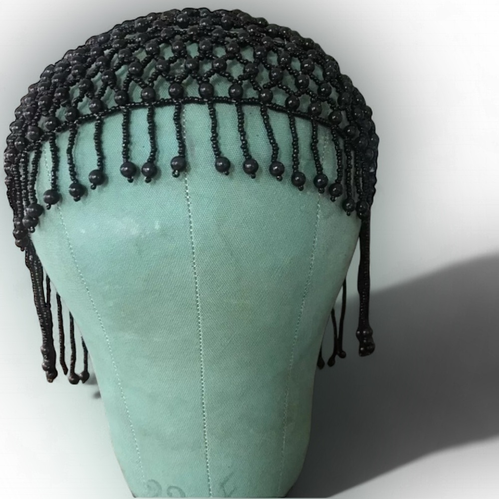 RARE  ANTIQUE 1920’s Elegant Black Beaded Women's Hat
